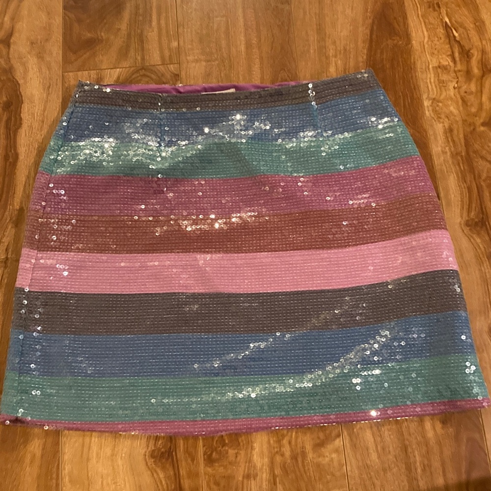 Striped Sequin Mini Skirt in Multi-Color